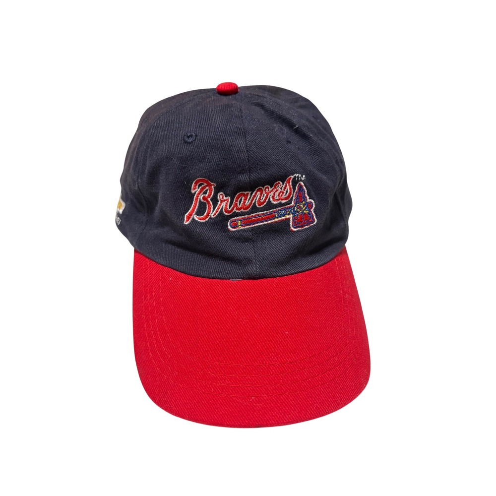 Vintage Atlanta Braves Chevrolet Hat Navy Blue Red Tomahawk Logo Baseball Cap